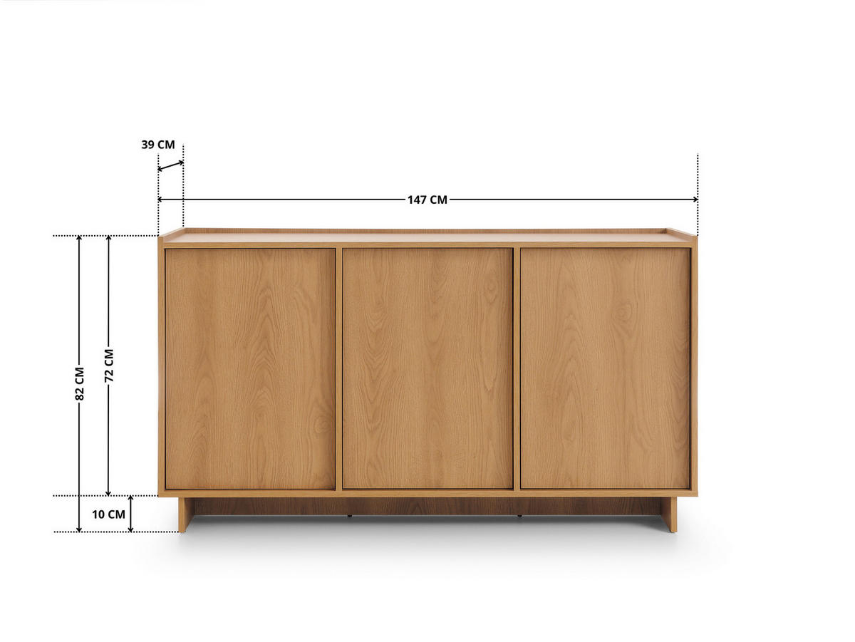 SIDEBOARD SUNA 147 cm (Karamell Eiche, Push to Open) - Eichefarben, Holz/Holzwerkstoff (147/82/39cm) - Ravio