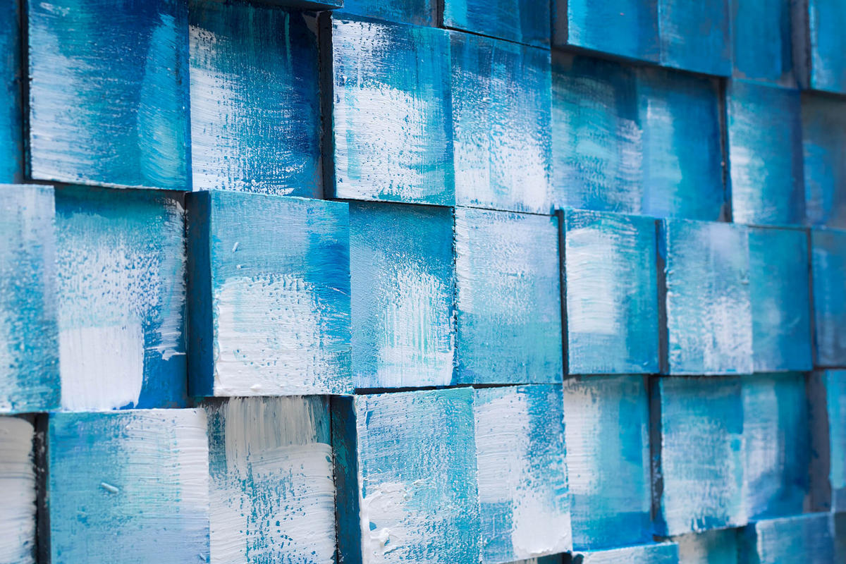 HOLZBILD Blau 90/60 cm - Blau/Weiß, Holz (4.5/60cm) - KUNSTLOFT