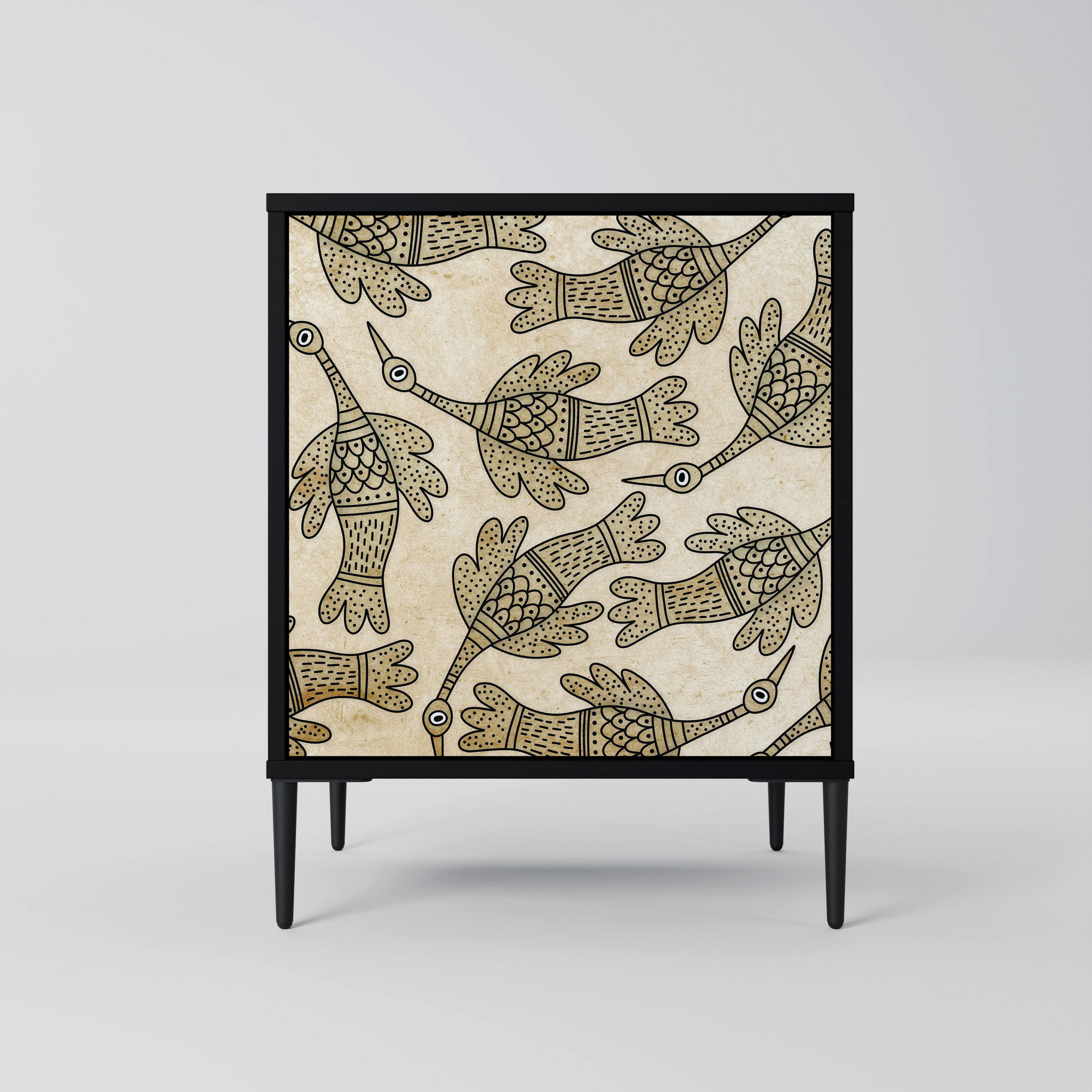 SIDEBOARD ALMONDINE SONGBIRD, Schwarz, 57,5x42x72,5 cm, Schwarze Metallfüße - Multicolor/Schwarz, Holzwerkstoff/Metall (57.5/72.5/42cm) - SpaceRebels
