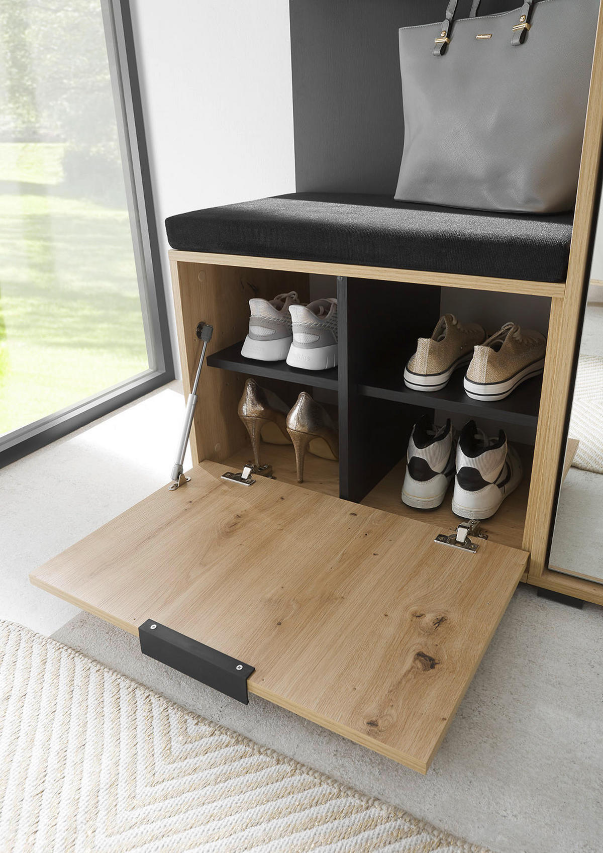 GARDEROBE 4-teilig in 114/197/40 cm - Schwarz, Holz (114/197/40cm) - moebel dich auf
