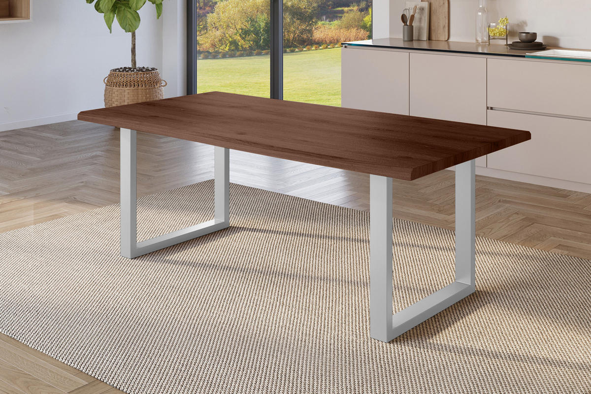ESSTISCH JULIUS U - Silberfarben/Nussbaumfarben, Holz (100/240/77cm) - SAM