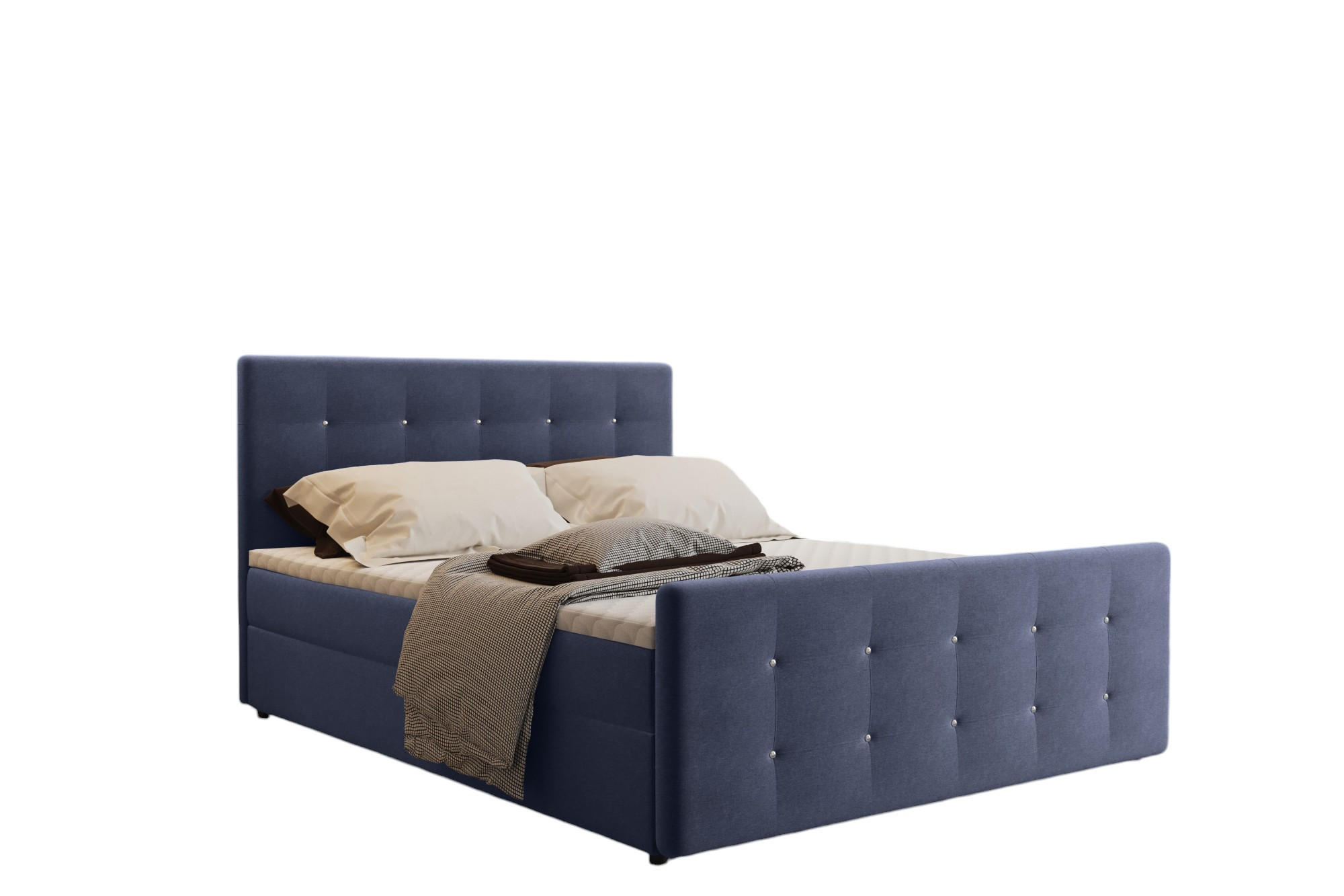 BOXBETT Mit Bettkasten Matratze Topper AMOR Marineblau 180x200 cm H3-Bonell - Dunkelblau, Holz/Textil (180/200cm) - Kaiser Möbel