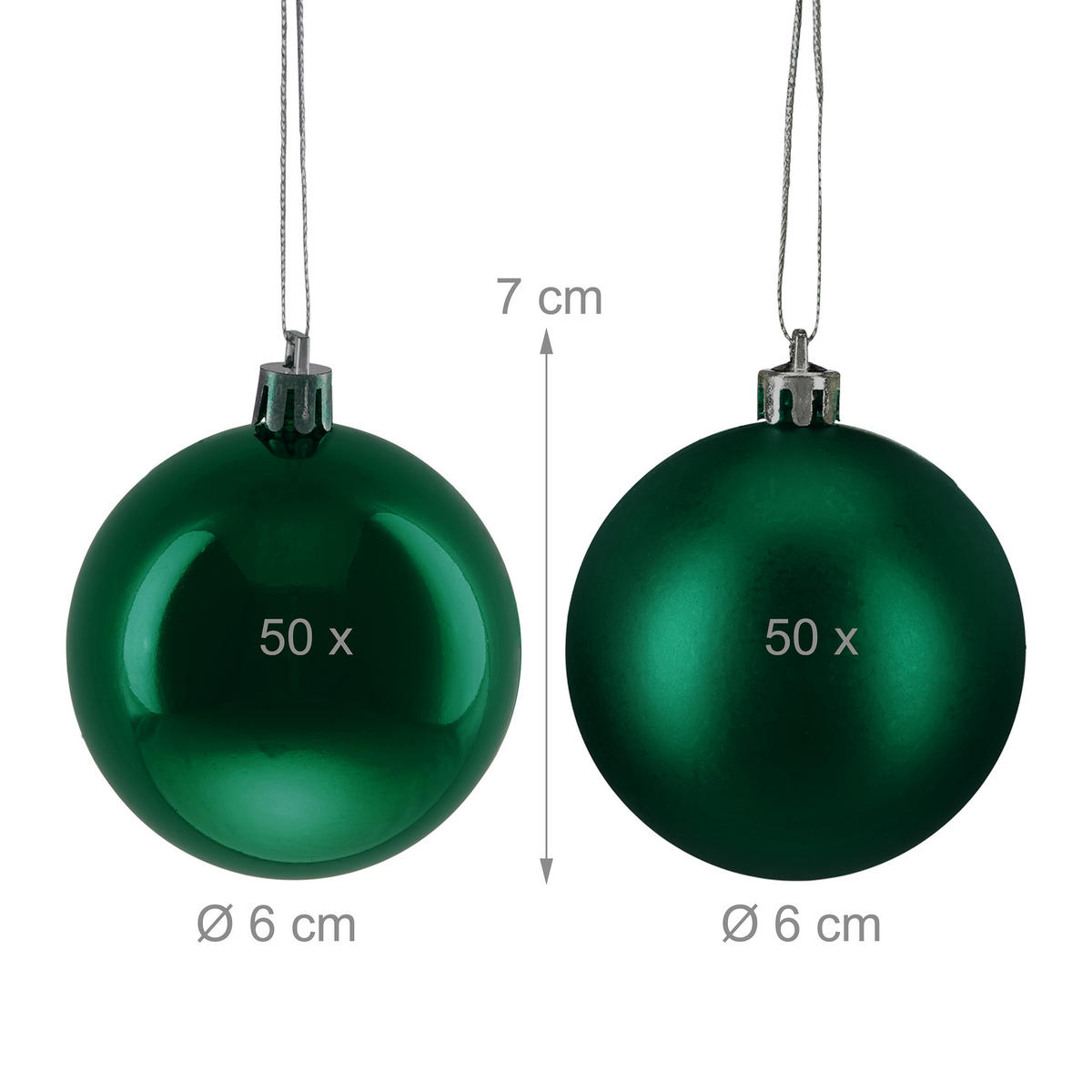 100XWEIHNACHTSKUGELN - Dunkelgrün, Kunststoff (6/7/6cm) - Relaxdays