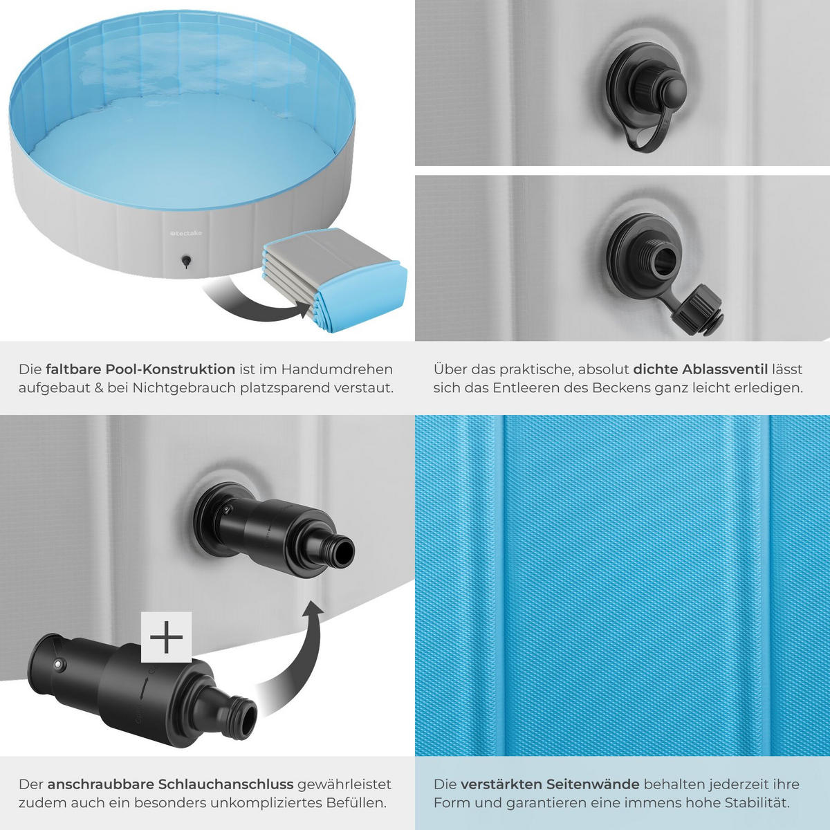 HUNDEPOOL Nele, schneller Auf- und Abbau, grau/blau - Blau/Grau, Kunststoff (120/30/120cm) - tectake