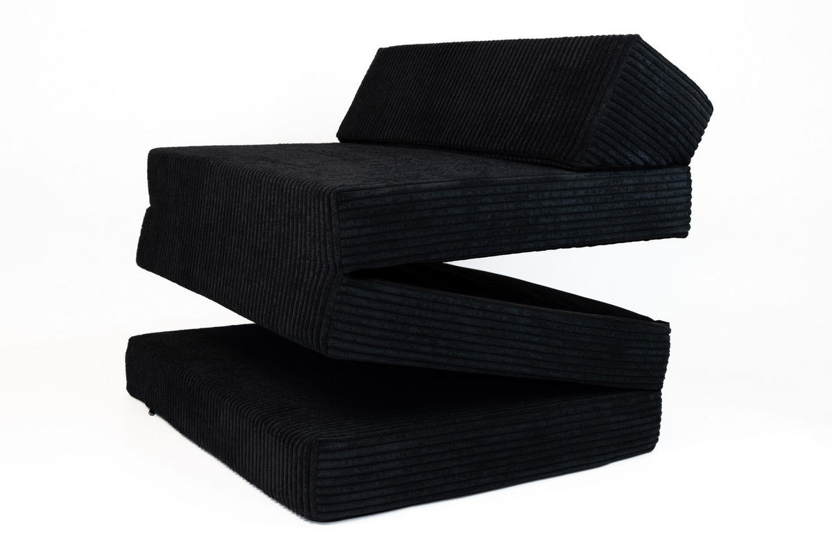KLAPPMATRATZE MIT KOPFTEIL aus Kuschel-Cord in Schwarz - Schwarz, Textil (70/200cm) - Fortisline