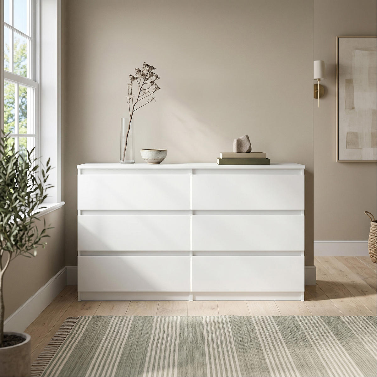 KOMMODE NUDO 138,5/78,5/39cm mit 6 Schubladen Türen Weiß - Weiß, Holzwerkstoff (138.5/78.5/39cm) - MASSENO