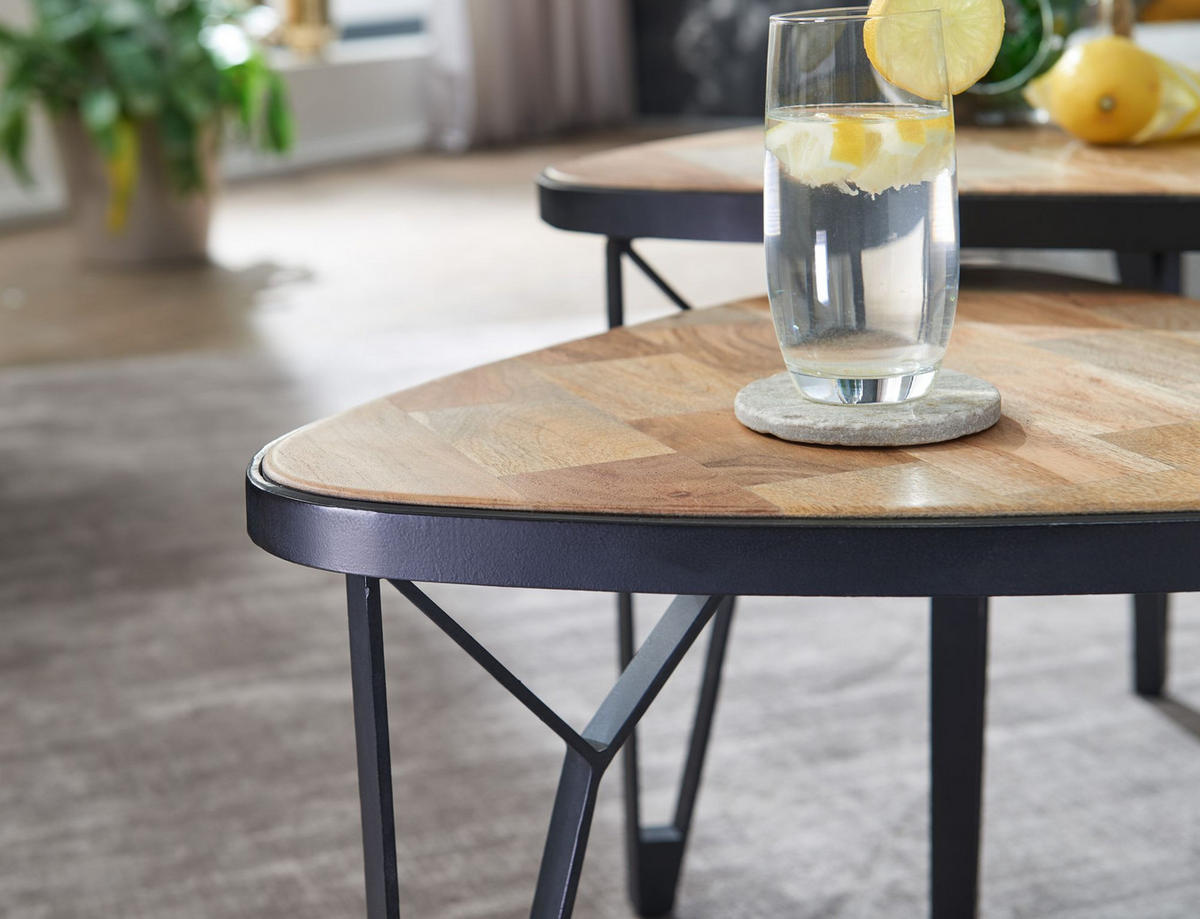 COUCHTISCH Set – Massivholz Metall Braun Schwarz platzsparend Industrial - Beige/Schwarz, Holz/Metall (60/60/45cm) - KADIMA DESIGN