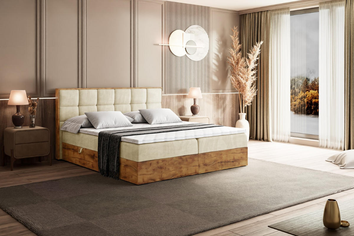 BOXBETT mit Matratze H4 und Lattenrost - LOLLI2 - 180x200 - Beige - Braun, Holzwerkstoff/Kunststoff (180/200cm) - ALTDECOR