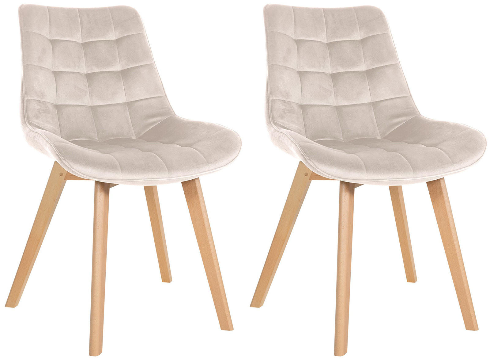 STUHL 2er Set Samt creme - Eukalyptusholzfarben/Creme, Holz/Textil (54/84/63cm) - CLP