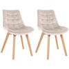 STUHL 2er Set Samt creme - Eukalyptusholzfarben/Creme, Holz/Textil (54/84/63cm) - CLP