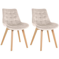 STUHL 2er Set Samt creme - Eukalyptusholzfarben/Creme, Holz/Textil (54/84/63cm) - CLP