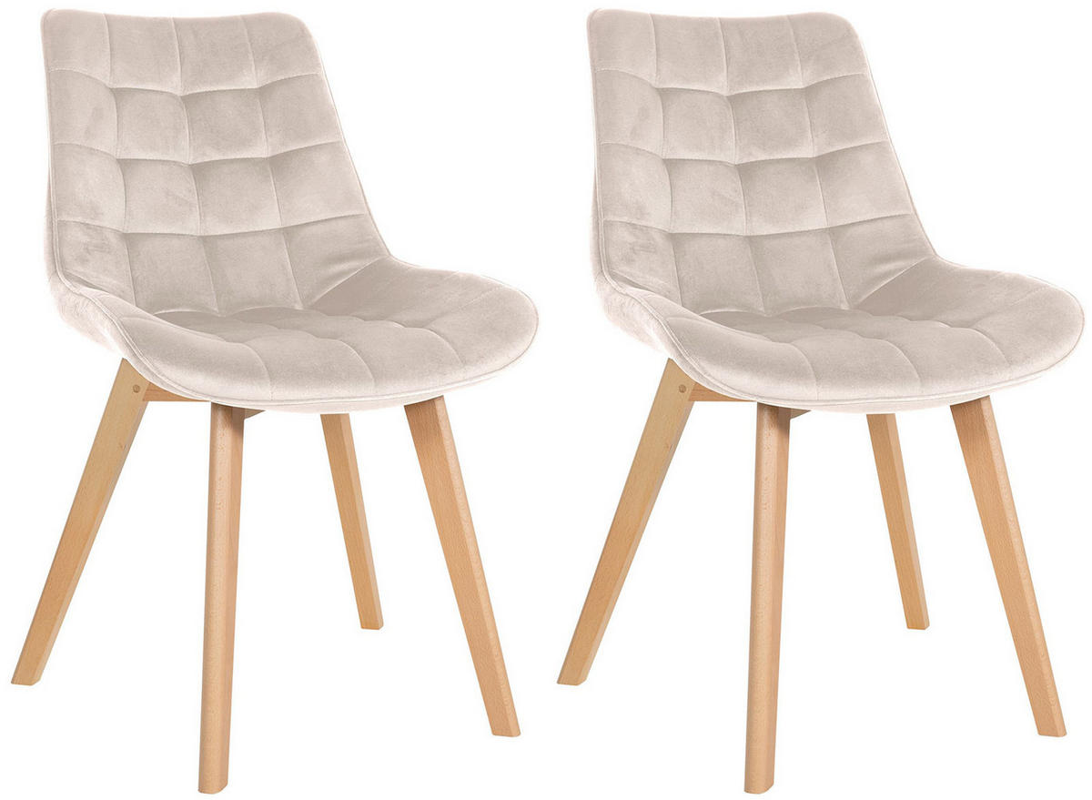 STUHL 2er Set Samt creme - Eukalyptusholzfarben/Creme, Holz/Textil (54/84/63cm) - CLP