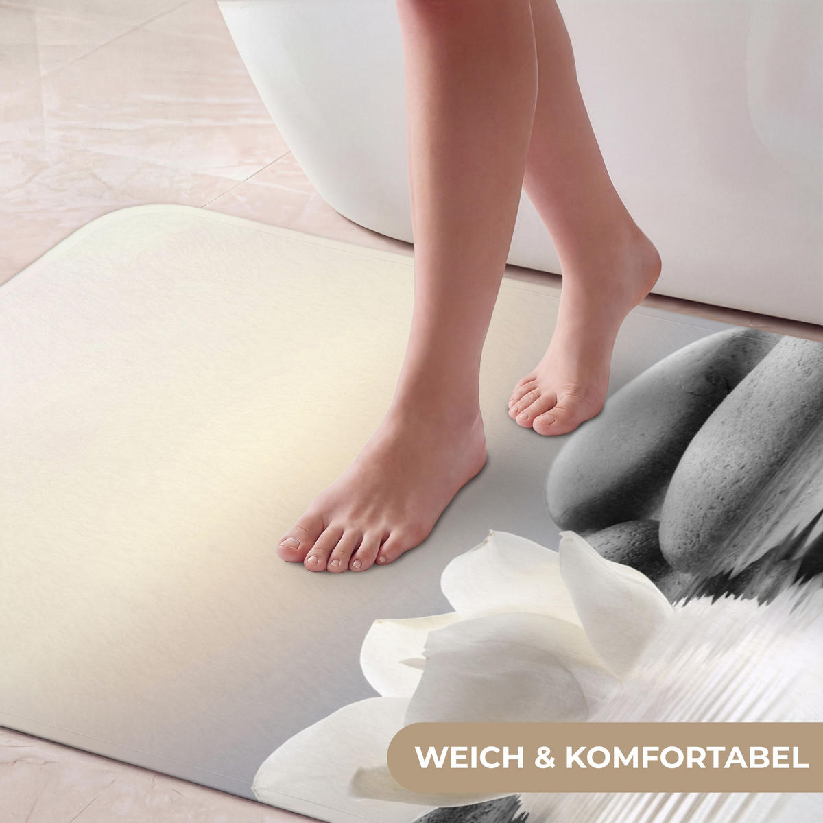 KOUPELNOVÁ PŘEDLOŽKA Kameny - Lotos - Bílý - Voda - Zen 60x120 cm - bílá, textil/plast (60/120cm) - OnlyWow