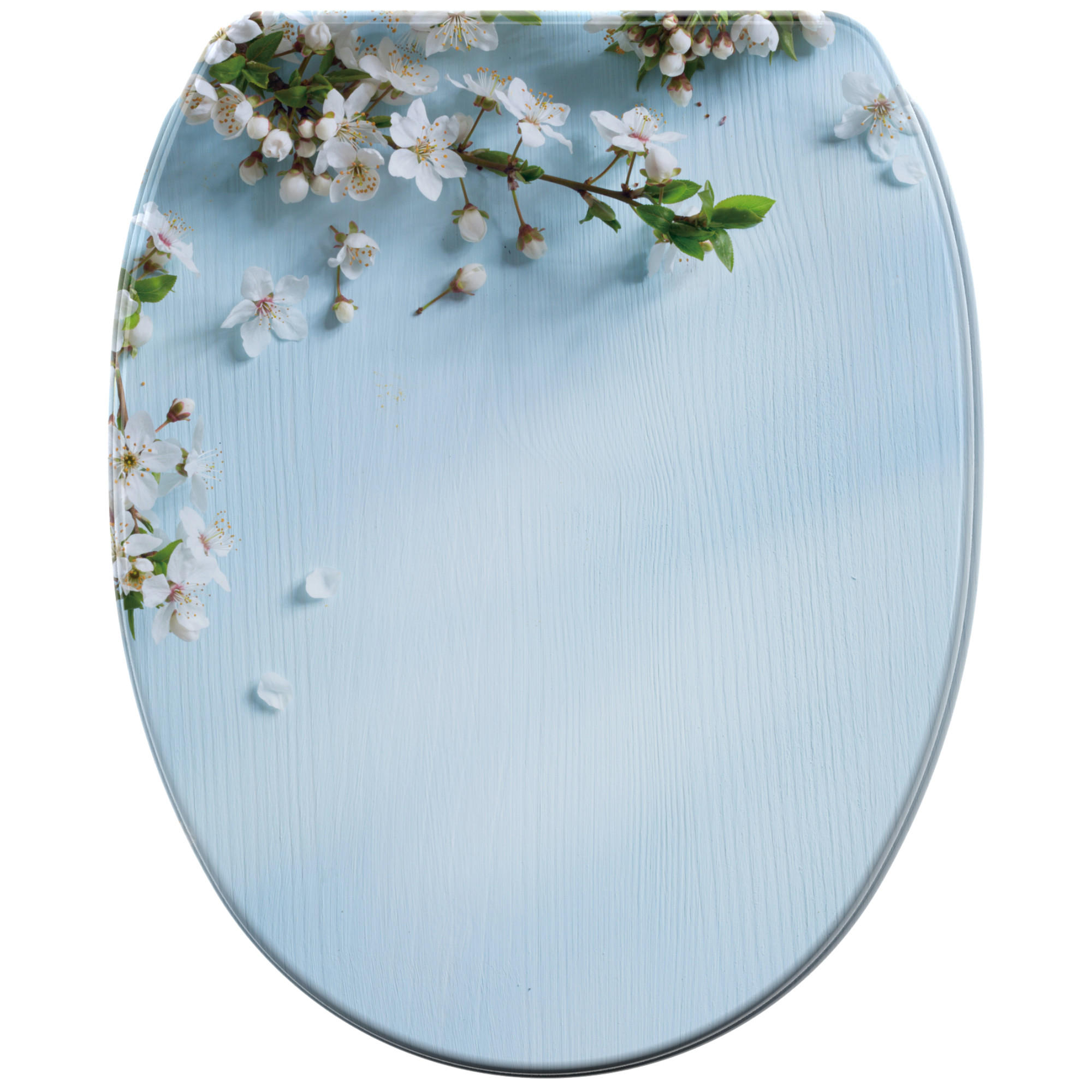 WC-SITZ mit Absenkautomatik & Top Fix Sakura - Blau, Holzwerkstoff (37.7/5.5/48cm) - Sanilo