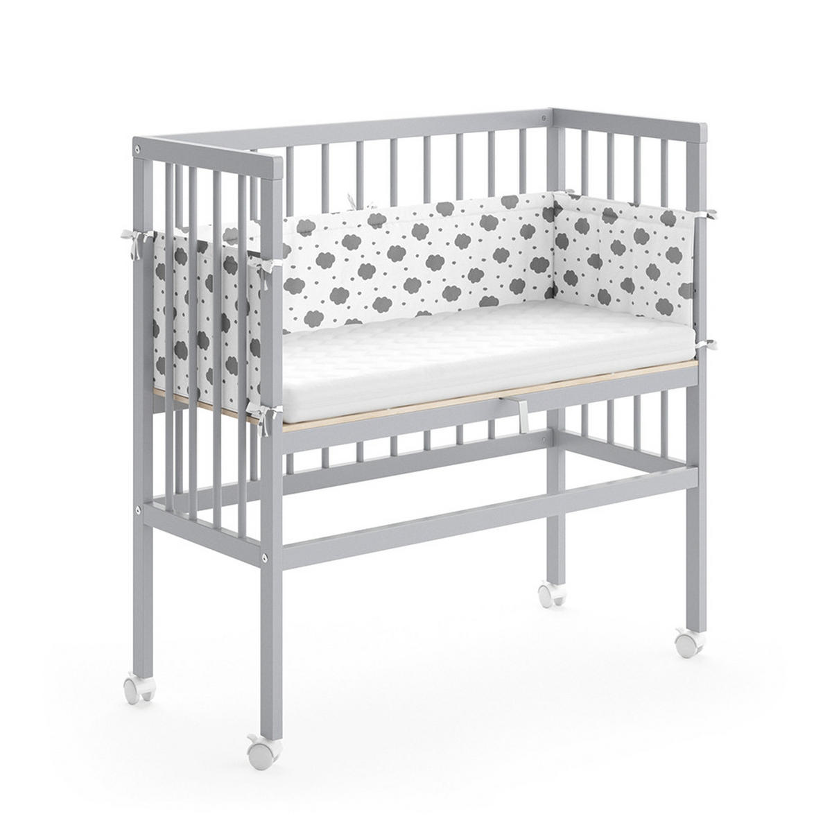 BEISTELLBETT Sophie Grau 94 x 90 cm 1 Seitenschiene - Grau, Holz (94/96/90cm) - VitaliSpa