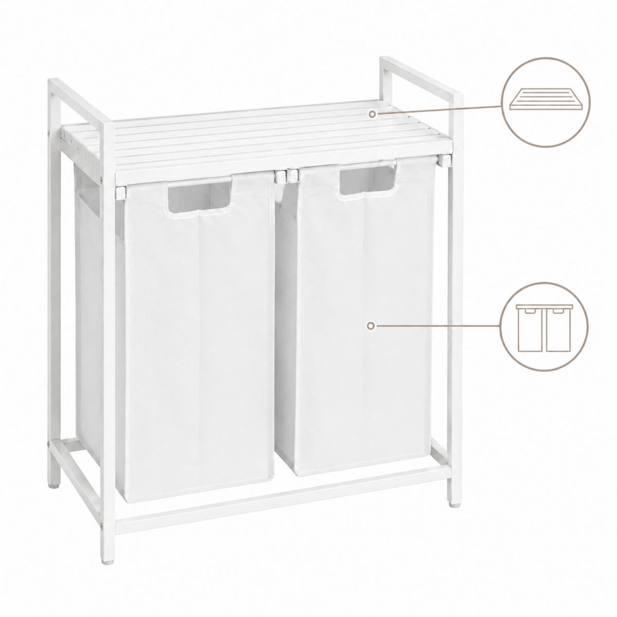 WÄSCHEKORB Metall MDF Stoff Weiß 2 herausnehmbare 92 Liter 73x33x71 cm - Weiß, Holzwerkstoff/Metall (73/71/33cm) - Begryf