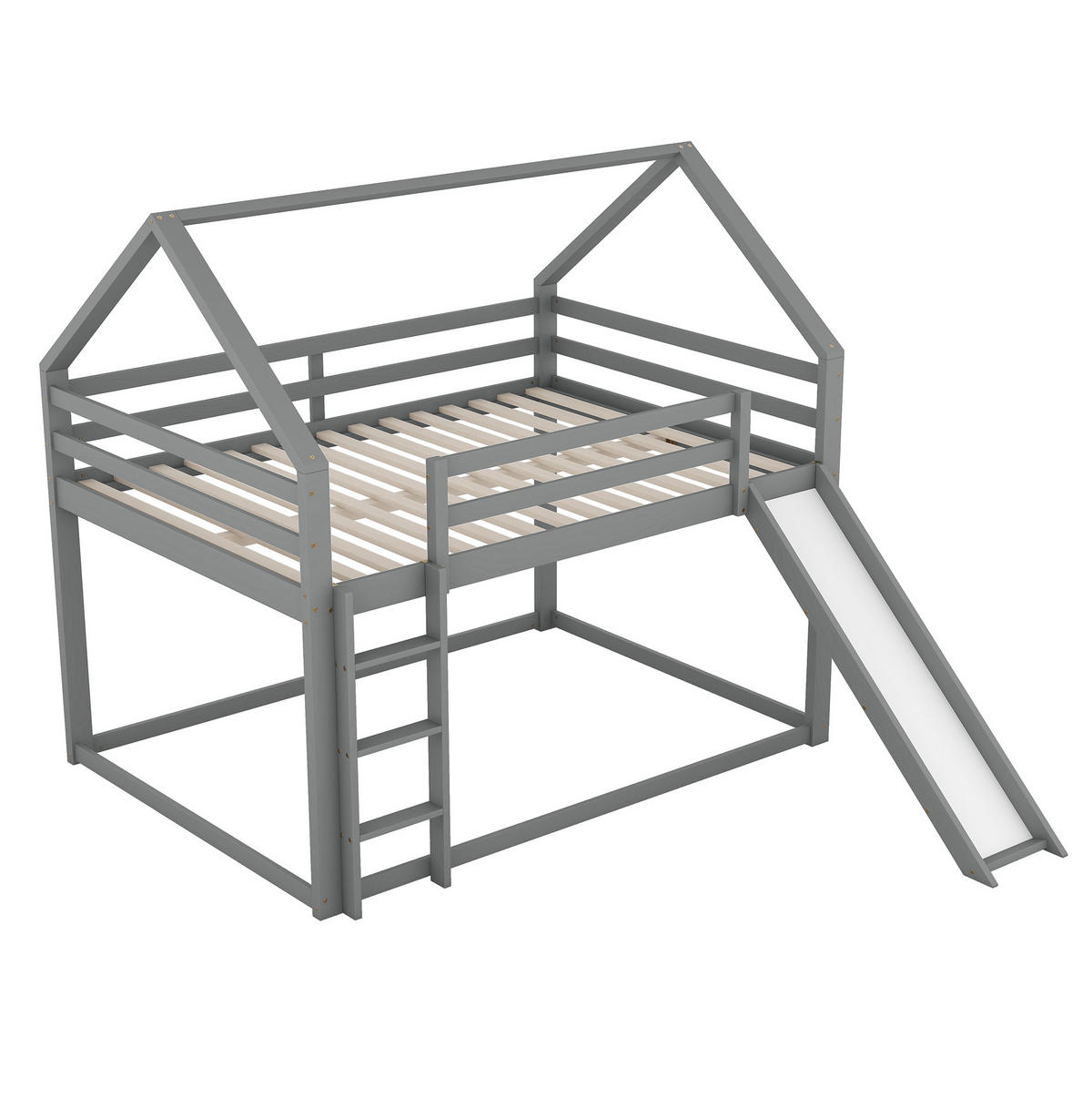 HAUSBETT 140/200 cm in Grau mit Rutsche und Leiter - Grau, Holz (140/200cm) - BEAOK