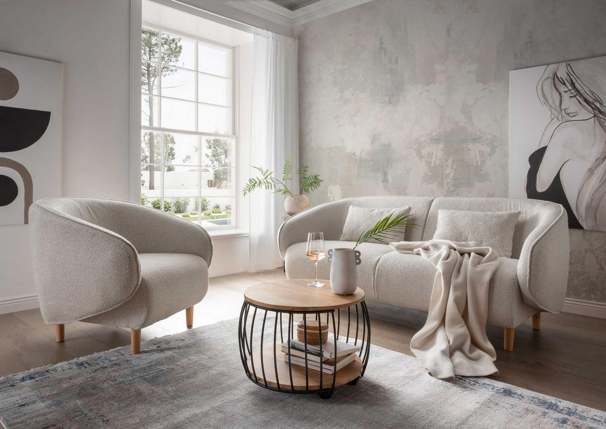 SOFA Alezio beige inkl. Knuffelkissen 189/78/86 cm - Beige/Braun, Textil/Metall (189/86/78cm) - Mr. Deko