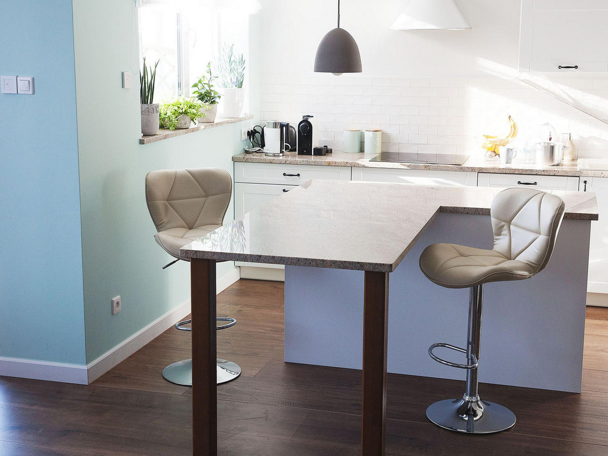 BARHOCKER 2er-Set Kunstleder Beige Valetta - Beige, Textil/Metall (48/109/39cm) - Beliani