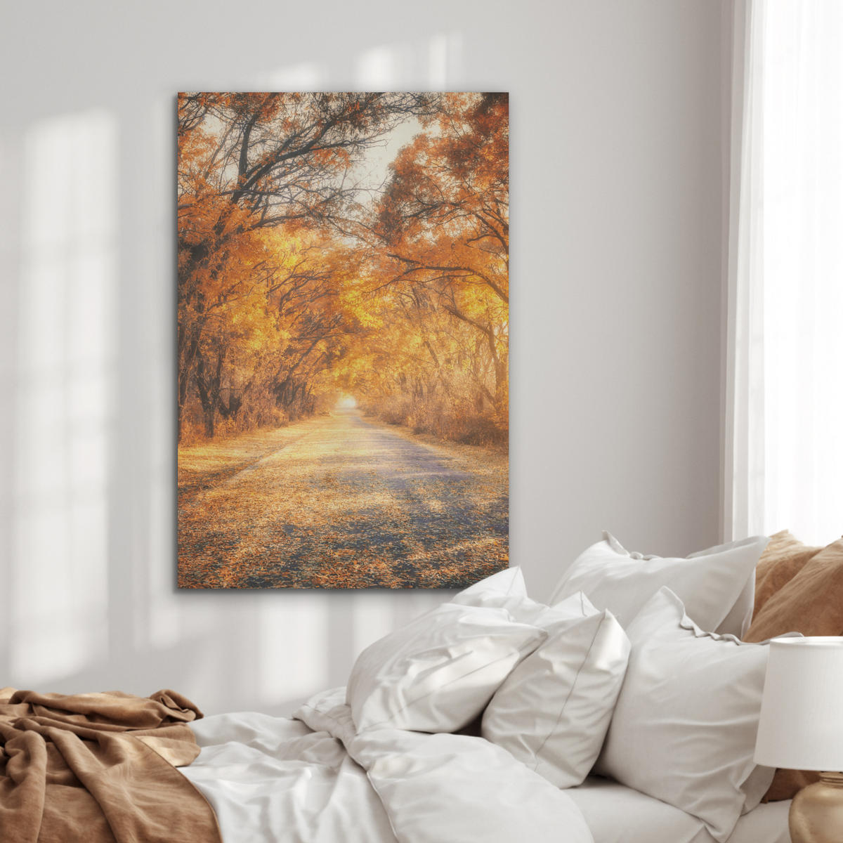 AKUSTIKBILD Wald - Herbst - Bäume - Waldweg - Natur Wanddeko 60x90 cm - Bernsteinfarben, Kunststoff (60/90/0.9cm) - MuchoWow