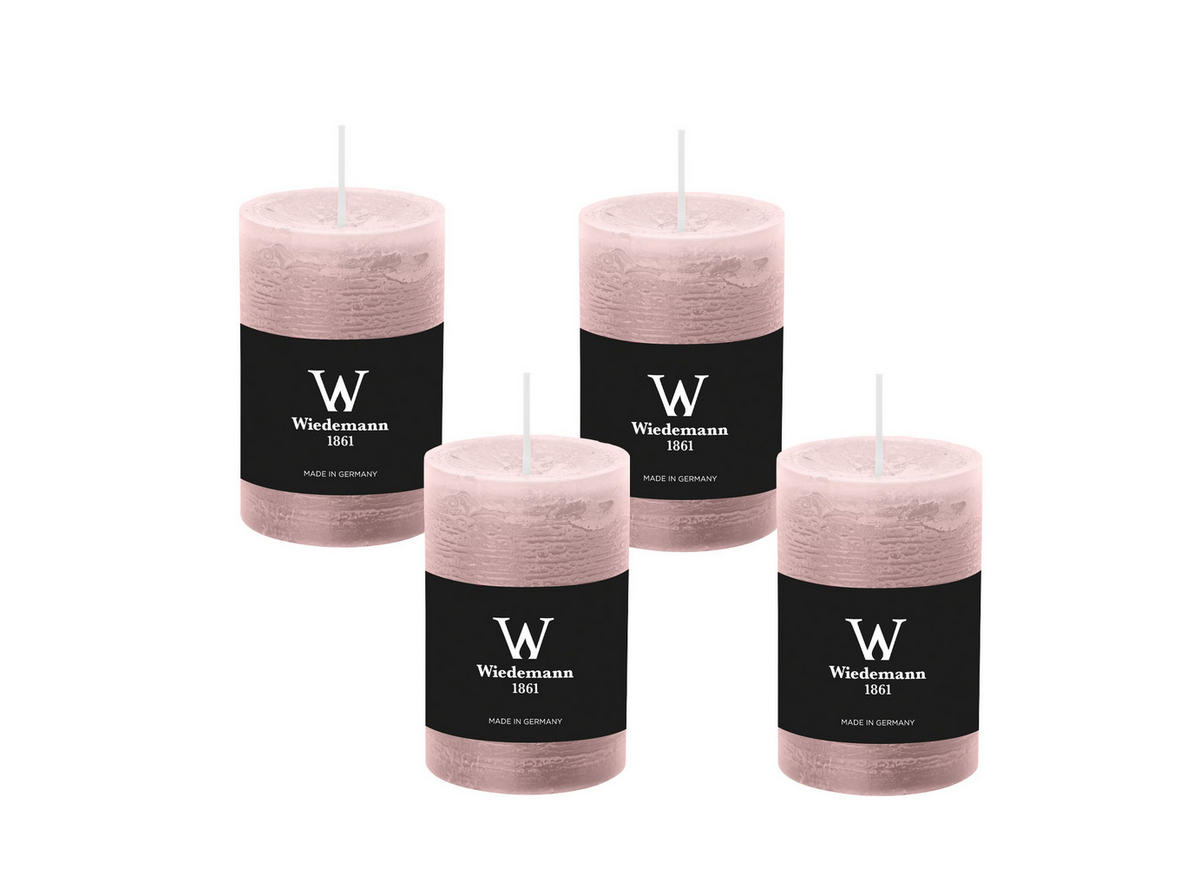 STUMPENKERZE Rustik Rosé 130 x 68 mm, 4er Adventskerzen-Set - Rosa, Paraffin (13cm) - Wiedemann Kerzen