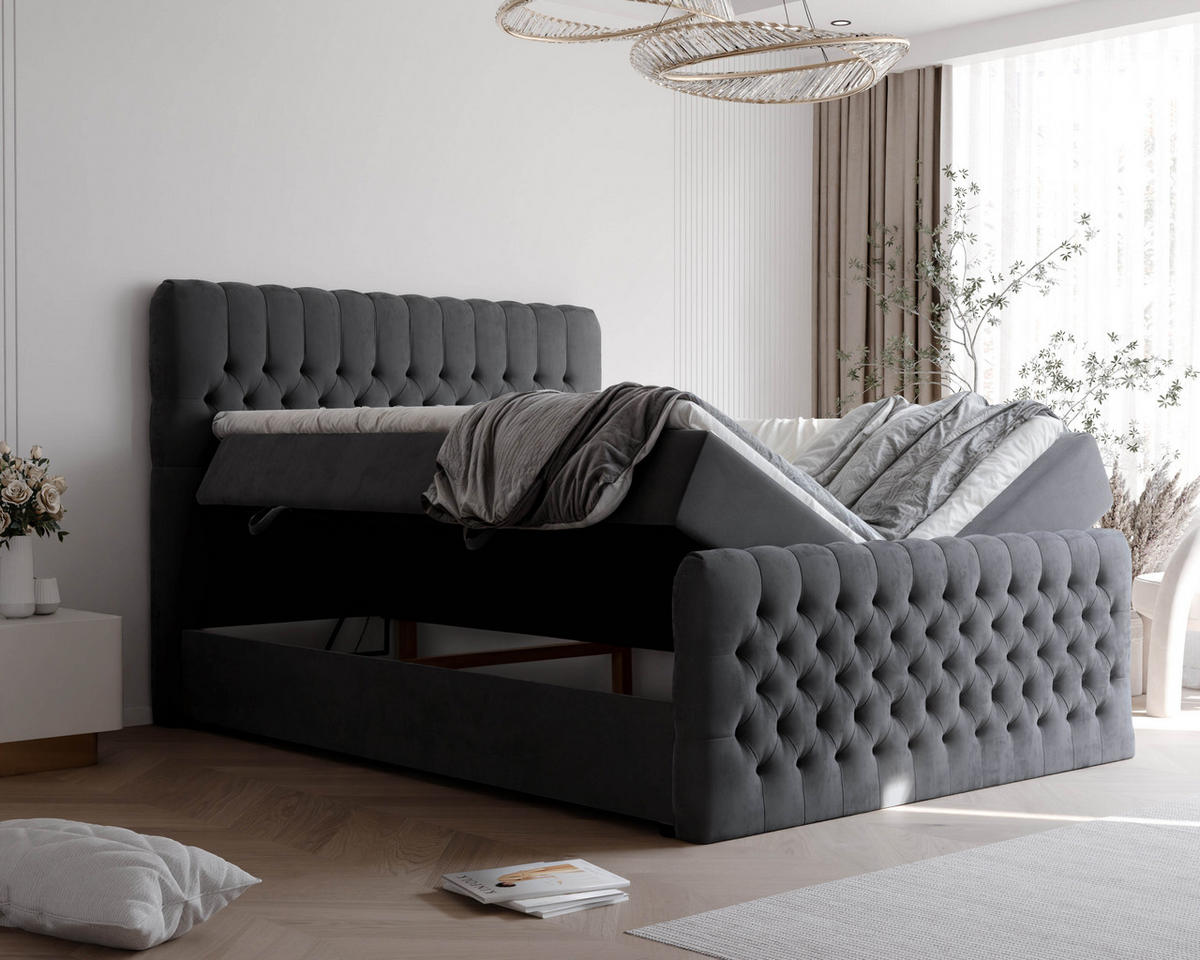 BOXBETT 180x200 cm mit Topper - Anthrazit, Holzwerkstoff/Textil (180/200cm) - Idohome