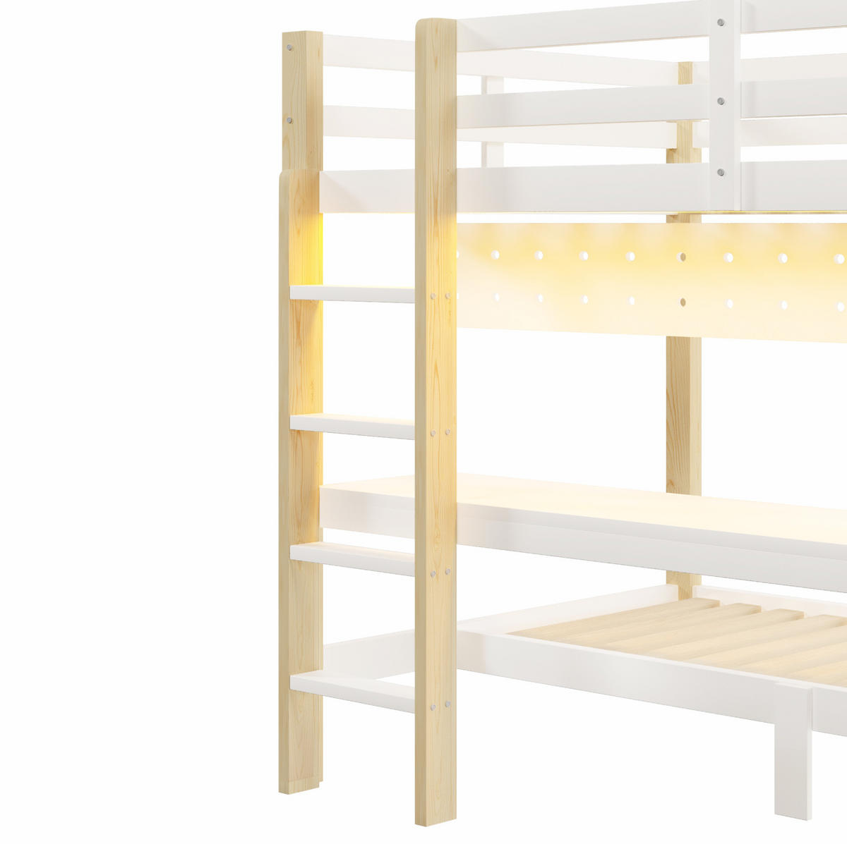 HOCHBETT 90/200 cm und 140/200 cm mit Schubladen, Schreibtisch und LED-Beleuchtung, Natur/Weiß - Weiß, Holz (90/200cm) - Redom