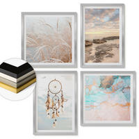 WANDBILDER 4er Set - 50x50 cm & 40x60 cm Silberner Rahmen - Wolkenmeer, Traumfänger, Gras - Silberfarben, Kunststoff (50/50cm) - ArtPrintCave