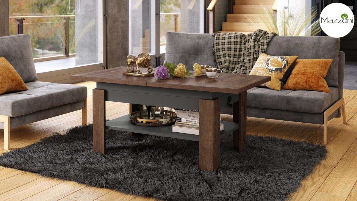 COUCHTISCH rechteckig Eiche dunkel - Anthrazit ausziehbar höhenverstellbar - Anthrazit/Braun, Holzwerkstoff (65/130/58cm) - designimpex