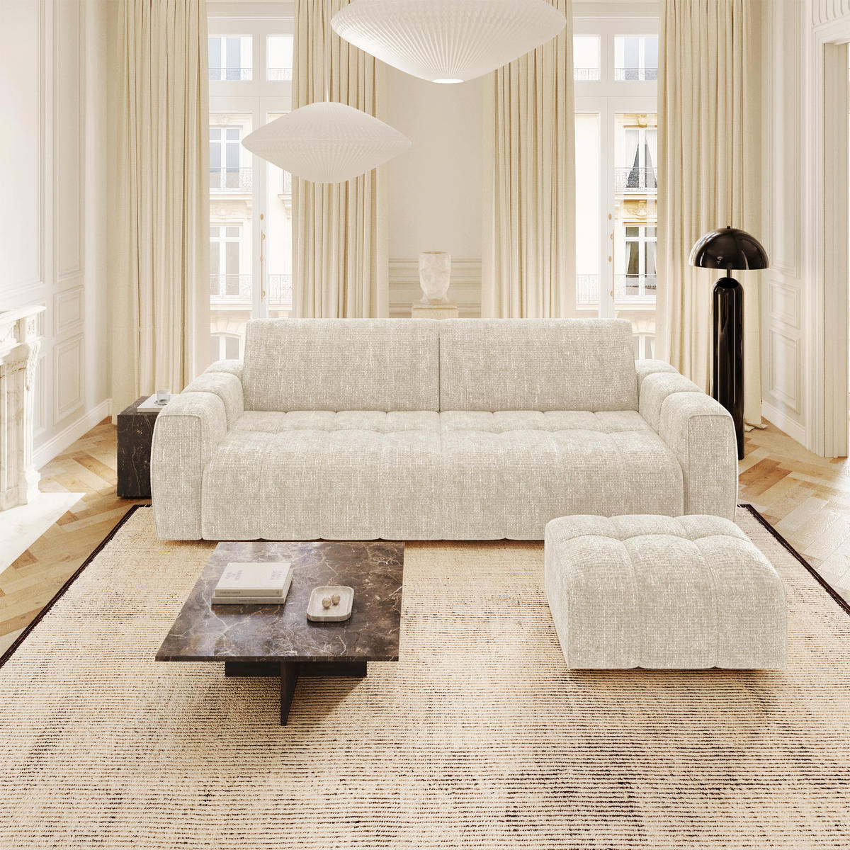 SITZKISSEN Chenille-Samt Creme 82cm - Creme, Textil (82/45/60cm) - Sia Home
