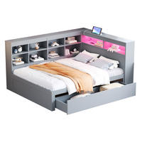 RAHMENBETT 140/200 cm in Grau mit Stauraum, LED-Beleuchtung und USB - Grau, Holz (140/200cm) - Flora Grace