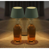 LED-AKKU-FLASCHENLAMPE - dimmbar mit Touchsensor und USB-C Aufladung für drinnen und draußen, 2er-Set - Grün, Metall (11/11/12.5cm) - Northpoint