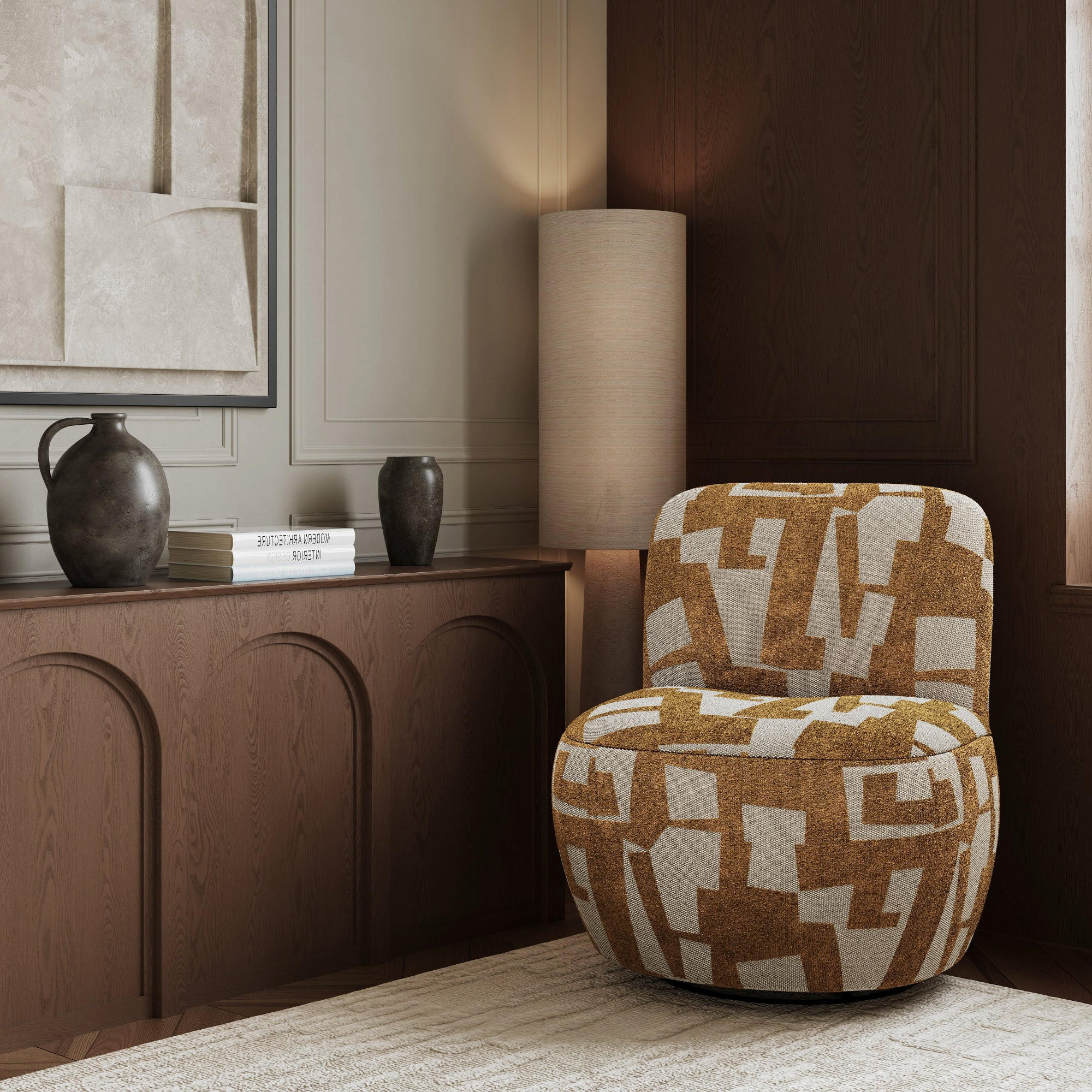 SESSEL Gemusterter texturierter Stoff Senf 64cm - Dunkelgelb, Textil (65/72/71cm) - Sia Home