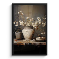 GERAHMTES BILD Stilleben - Blumen - Blumenstrauß - Vase - Wein 40x60 cm - Schwarz, Papier (40/60cm) - MuchoWow