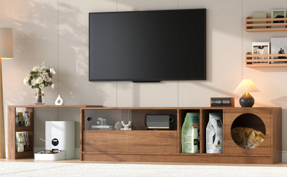 TV-SCHRANK ausziehbar und drehbar in Nussbaum 180/40/50 cm (bis 260 cm) - Walnussfarben, Holzwerkstoff (180/50/40cm) - Redom