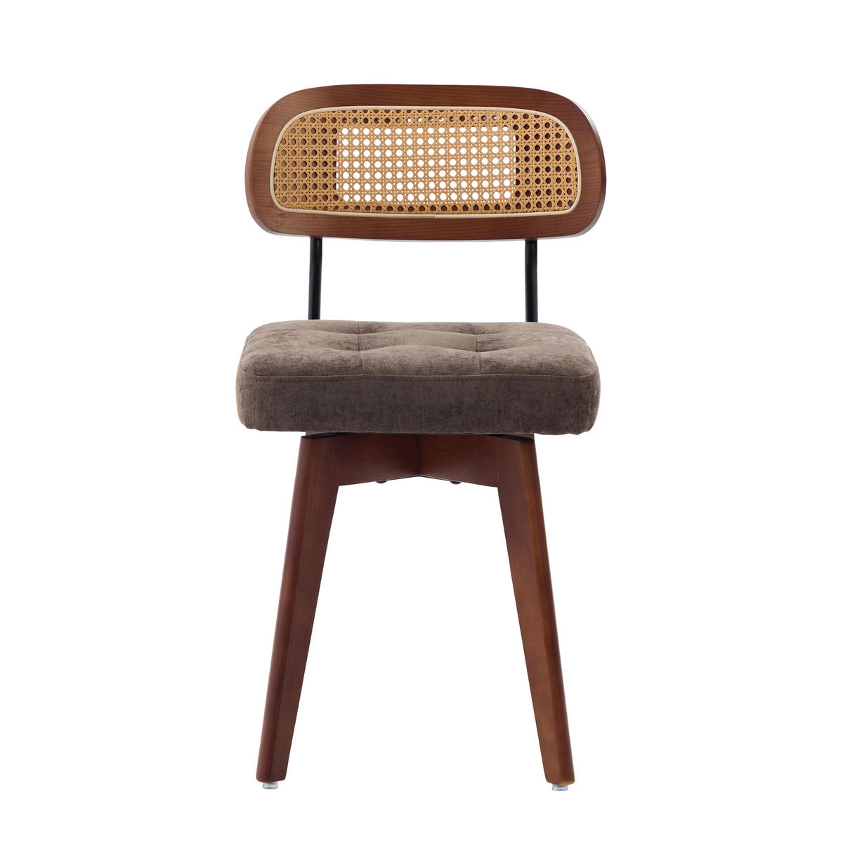 ESSZIMMERSTUHL 2er Set 360° drehbar, Wiener Geflecht, Chenille, Massivholz, Dunkelbraun - Dunkelbraun/Walnussfarben, Holz/Textil (43/77/50cm) - LVHOM