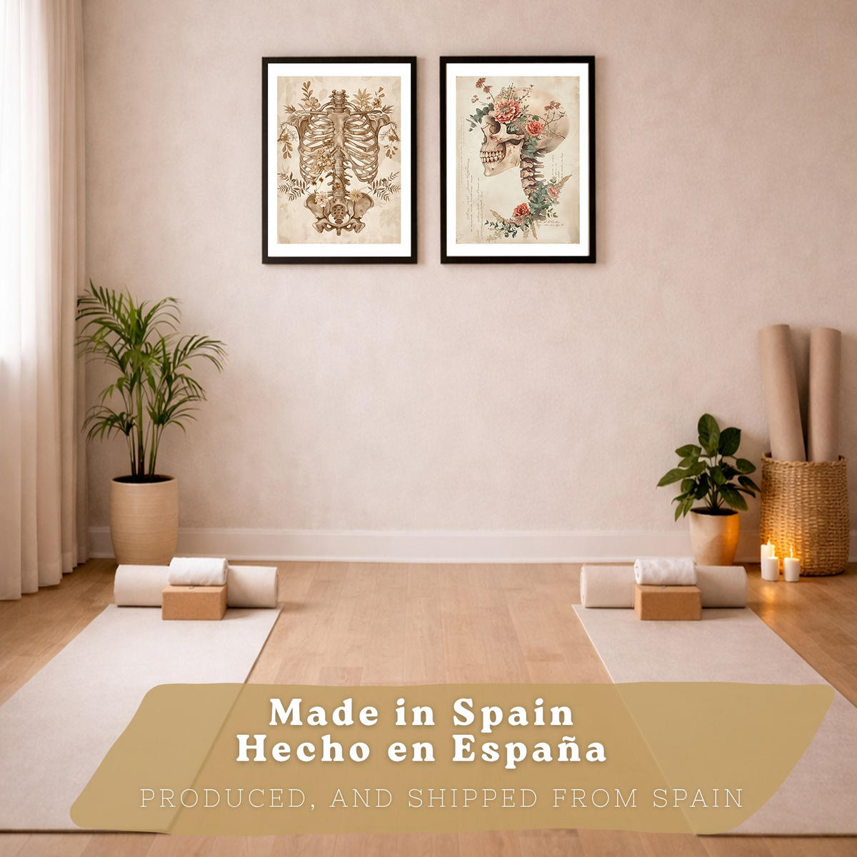 POSTER Set aus 2 Anatomie Mensch Drucke und Wandbilder mit Skelett Schädel Wirbelsäule Rippen Becken Klassischer Stil Größe Schwarzer Rahmen A4 - Schwarz, Papier (21/29.7/3cm) - Nacnic