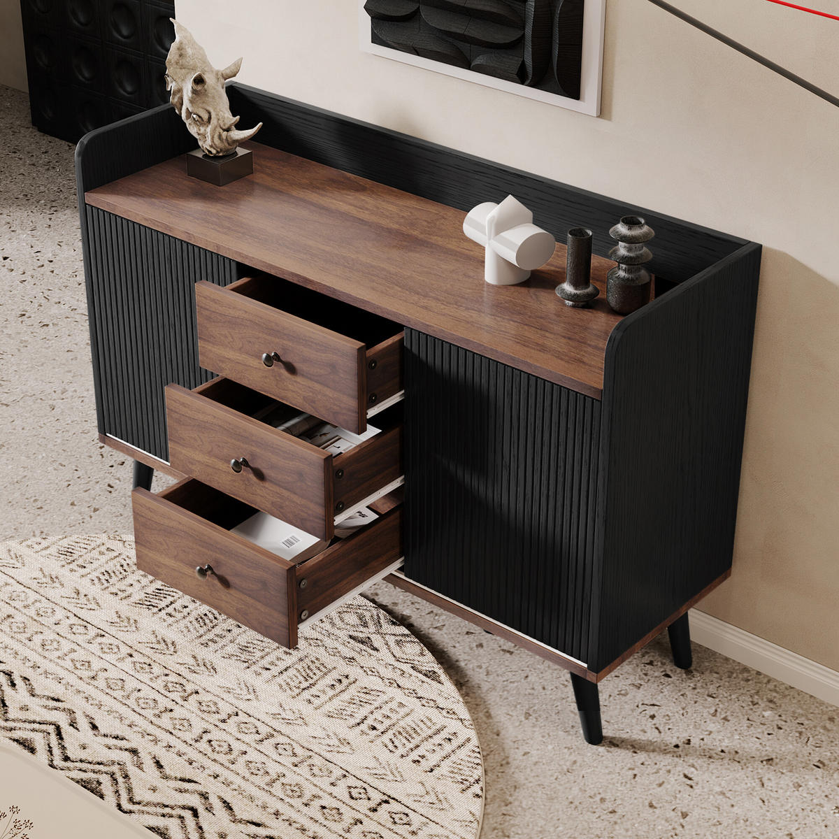 SIDEBOARD Schwarz 117,5/39,5/80 cm - Schwarz, Holzwerkstoff/Metall (39.5/80/117.5cm) - Urban Meuble