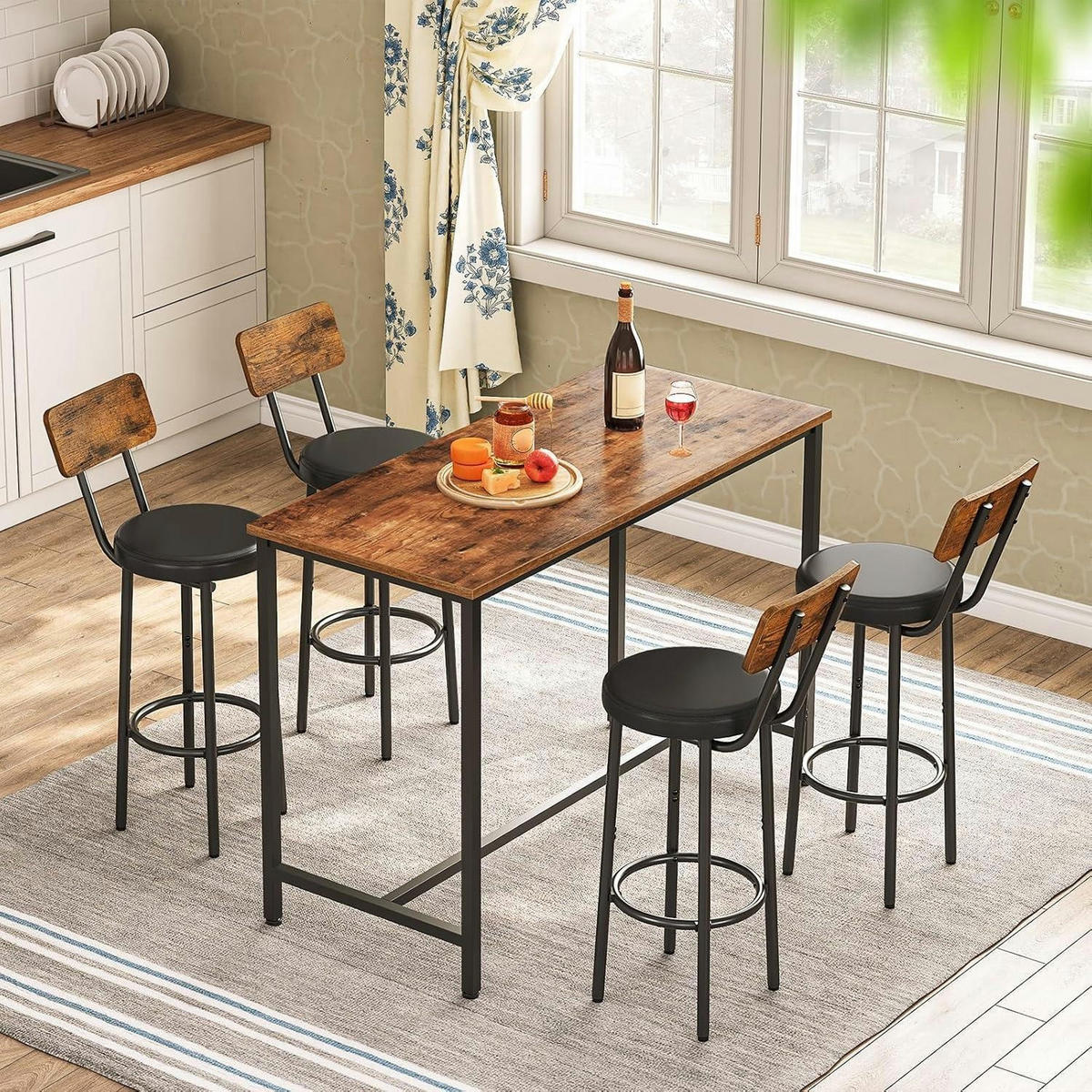 BARHOCKER 2er-Set mit Rückenlehne Vintagebraun und Schwarz - Schwarz, Kunststoff (32.5/91/32.5cm)