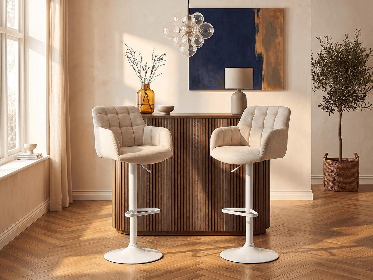 BARHOCKER - 50 cm x 49 cm - stoff - cremefarben, weiß Pega - Creme/Weiß, Textil (50/113/49cm) - Vente-Unique