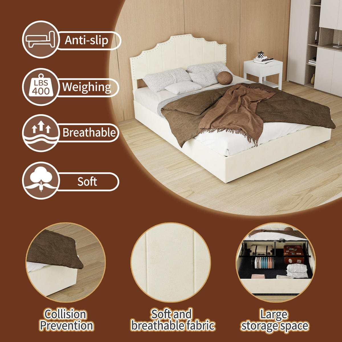 POLSTERBETT 140/200 cm in Beige mit Gepolstertem Kopfteil Stoff Designbett - Beige, Holzwerkstoff/Textil (140/200cm) - STILVORA