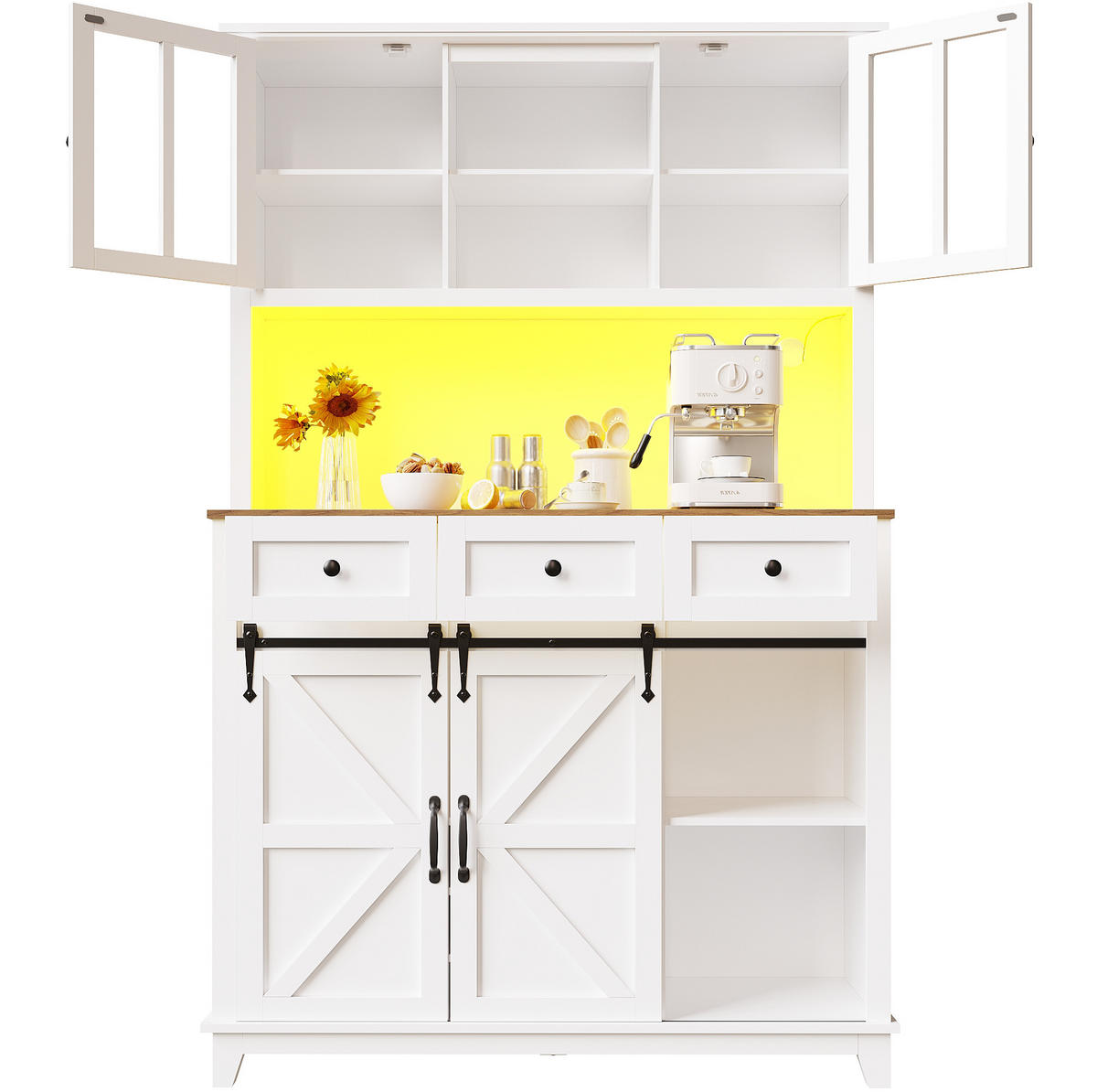 BUFFET 105/38,4/180 cm aus MDF mit LED-Beleuchtung und Schiebetür im Scheunenlook Weiß - Weiß, Holzwerkstoff (105/180/38.4cm) - Modenvie