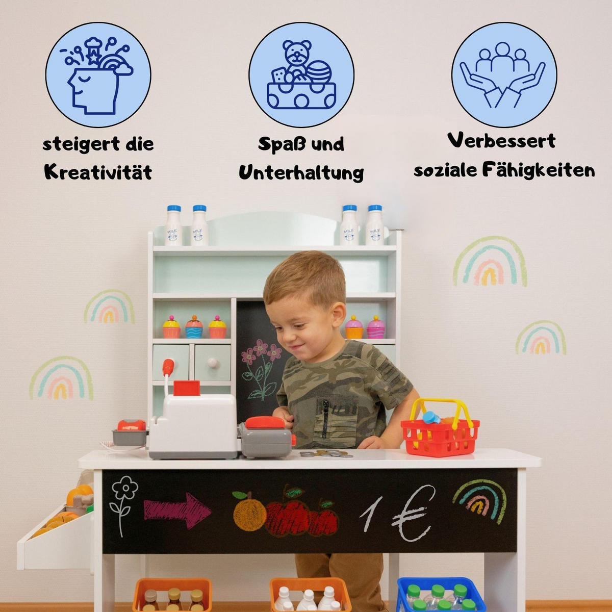 KAUFLADEN NICOLA Grün aus Holz mit Theke - Grün, Holzwerkstoff (74/108/81cm) - Coemo