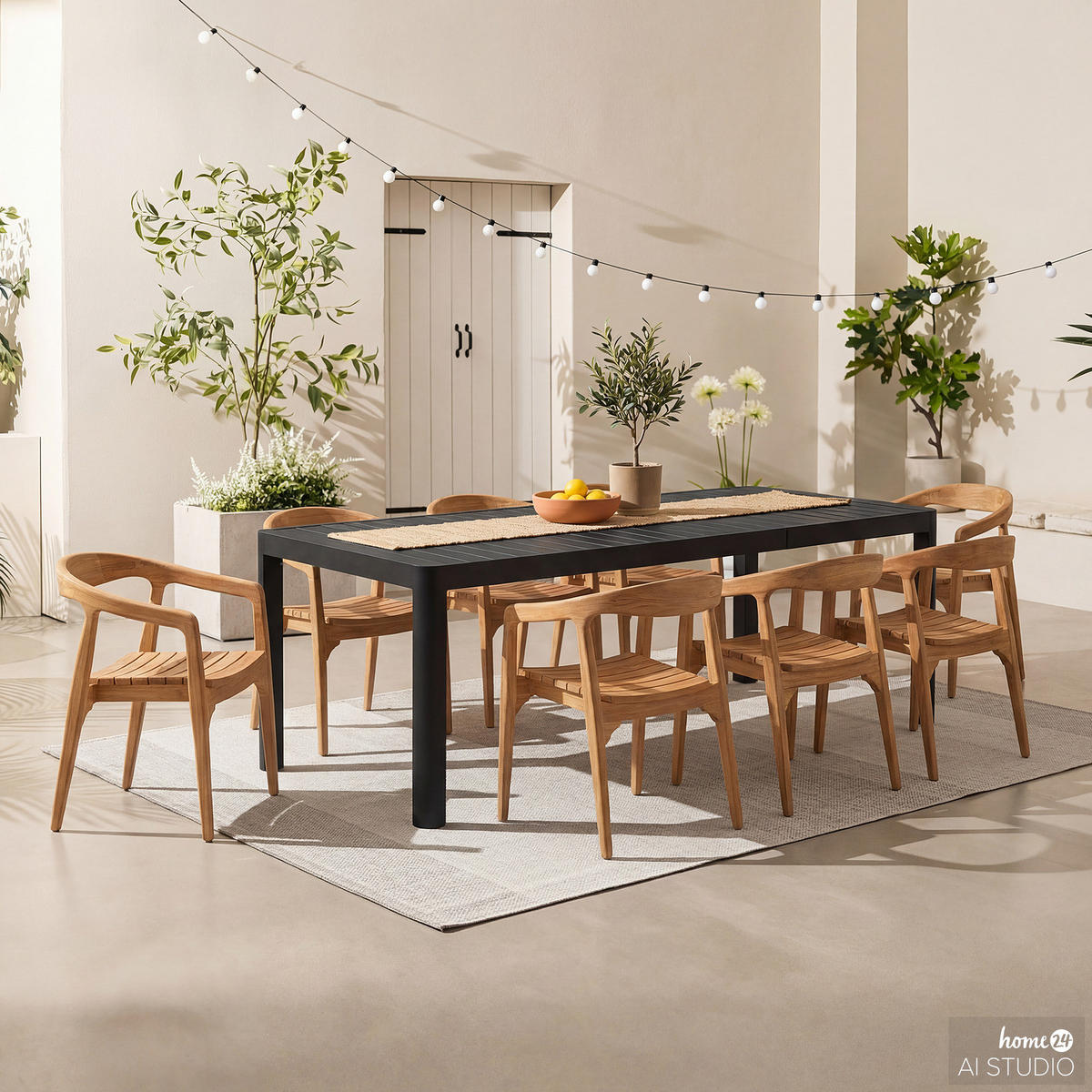 GARTENESSGRUPPE - 9-teilig - Teak massiv / Aluminium - Braun / Anthrazit - Anthrazit, Holz/Metall - home24