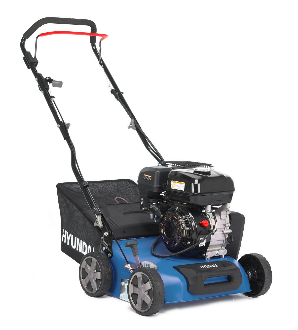 BENZIN-VERTIKUTIERER Lüfter SC4002G Rasenlüfter Moosentferner (40 cm, 5.6 PS, 40L Fangkorb) - Blau, Metall (58.5/111/115cm) - HYUNDAI