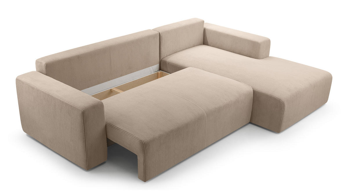ECKSOFA L Form Catea Beige 279/145/84 cm Rechts mit Schlaffunktion - Beige/Schwarz, Kunststoff/Textil (279/145cm) - AX Living