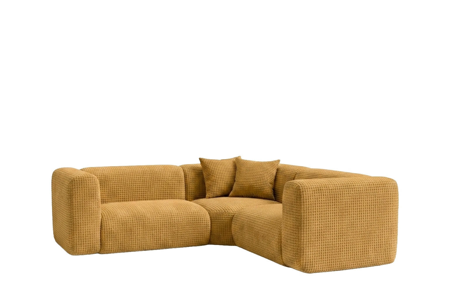 ECKSOFA Modulares, Corner mini, Chenille-Stoff Cremona, Golden, GRETA - Goldfarben, Holz (380/190cm) - Kaiser Möbel