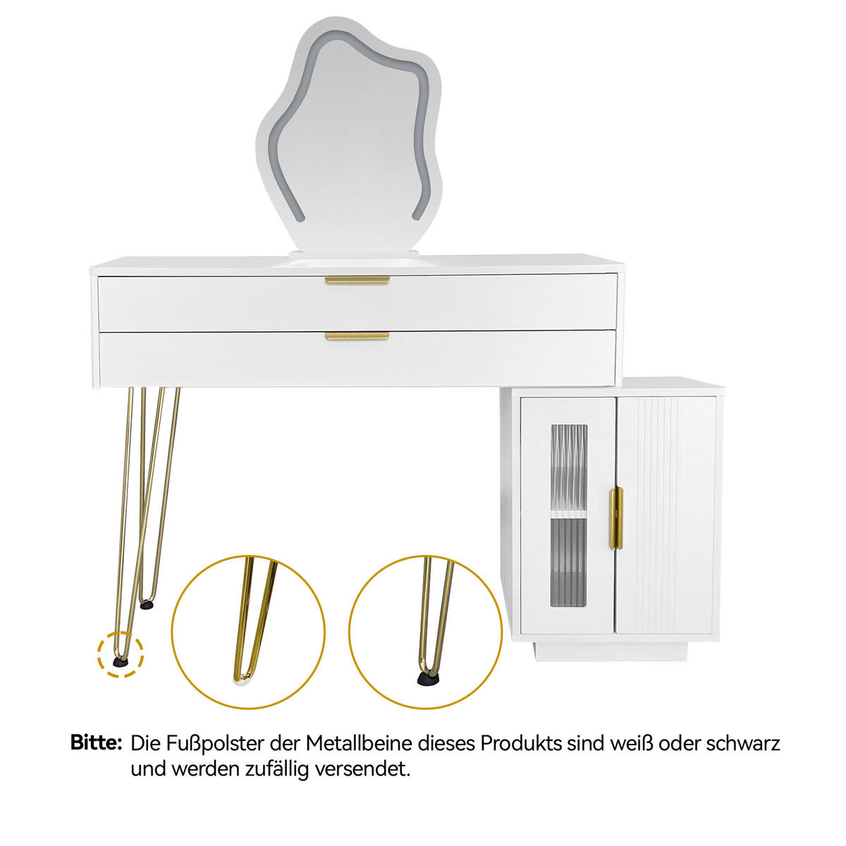 SCHMINKTISCH in Weiß Frisiertisch-Set mit LED Spiegel ausziehbar moderner Kosmetiktisch für Schlafzimmer, B100/T40/H78cm - Goldfarben/Weiß, Holzwerkstoff/Metall (100/131/40cm) - STILVORA