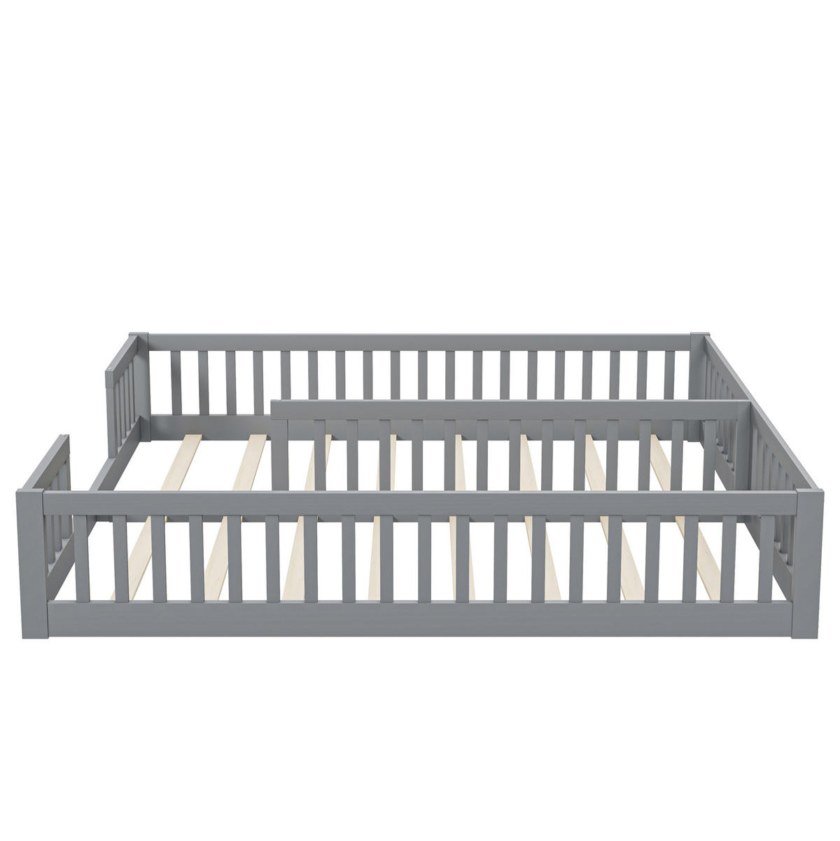 KINDERBETT 90/200 cm Grau mit Sicherheitsgitter und Lattenrost - Grau, Holz (90/200cm) - Flora Grace