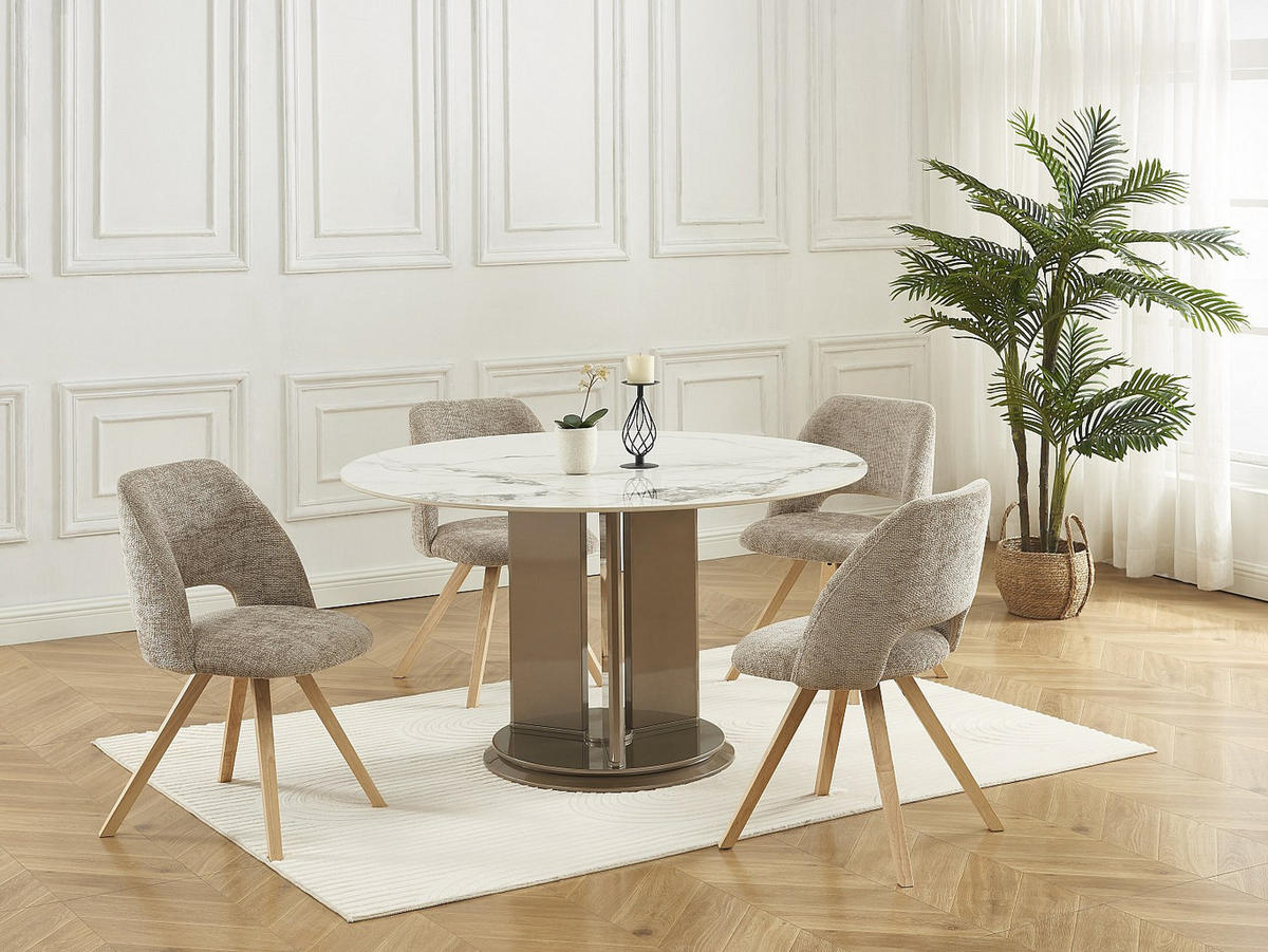 STUHL 2er-Set - Stoff & Kautschukholz - Taupe - VESIANI - Braun, Textil (53.5/81/58cm) - Vente-Unique